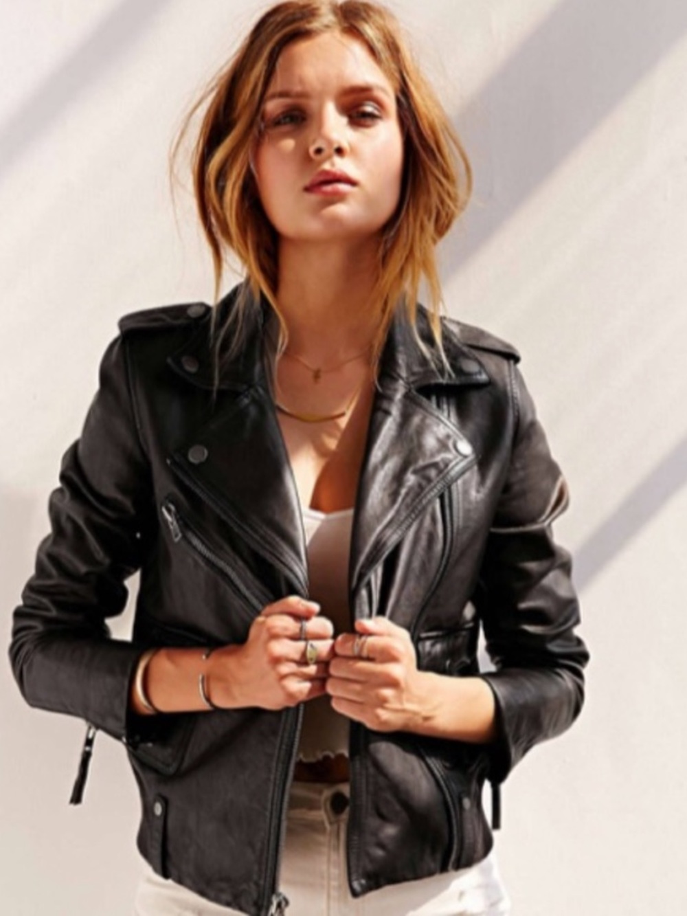 DKNY Black Leather Moto Jacket - Medium